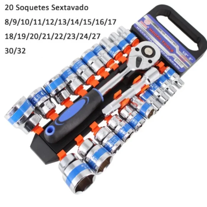 Conjunto de Ferramentas Soquete Catraca 1/2 22 Pçs Carros Stels Ferramenta Profissional - Imagem 6