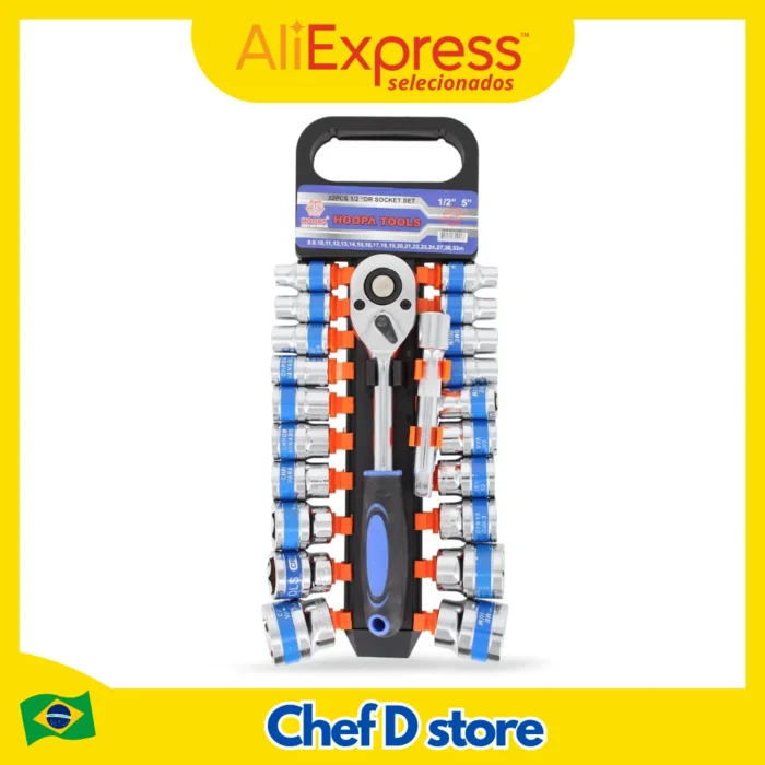 Conjunto de Ferramentas Soquete Catraca 1/2 22 Pçs Carros Stels Ferramenta Profissional