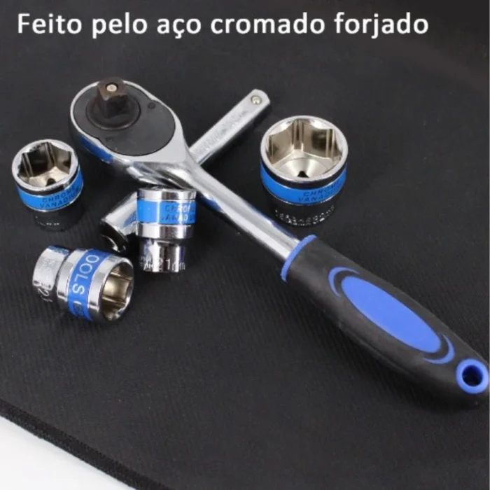 Conjunto de Ferramentas Soquete Catraca 1/2 22 Pçs Carros Stels Ferramenta Profissional - Imagem 3