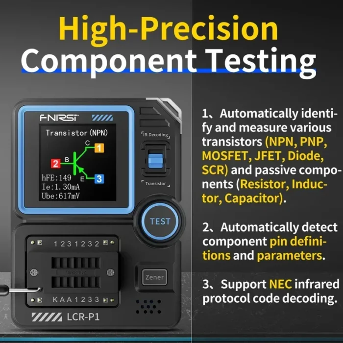 FNIRSI LCR-P1 Multifunction Transistor Capacitor Tester Diodes Triodes MOSFETs ESR NPN PNP SMD Automatic High Precision - Imagem 2